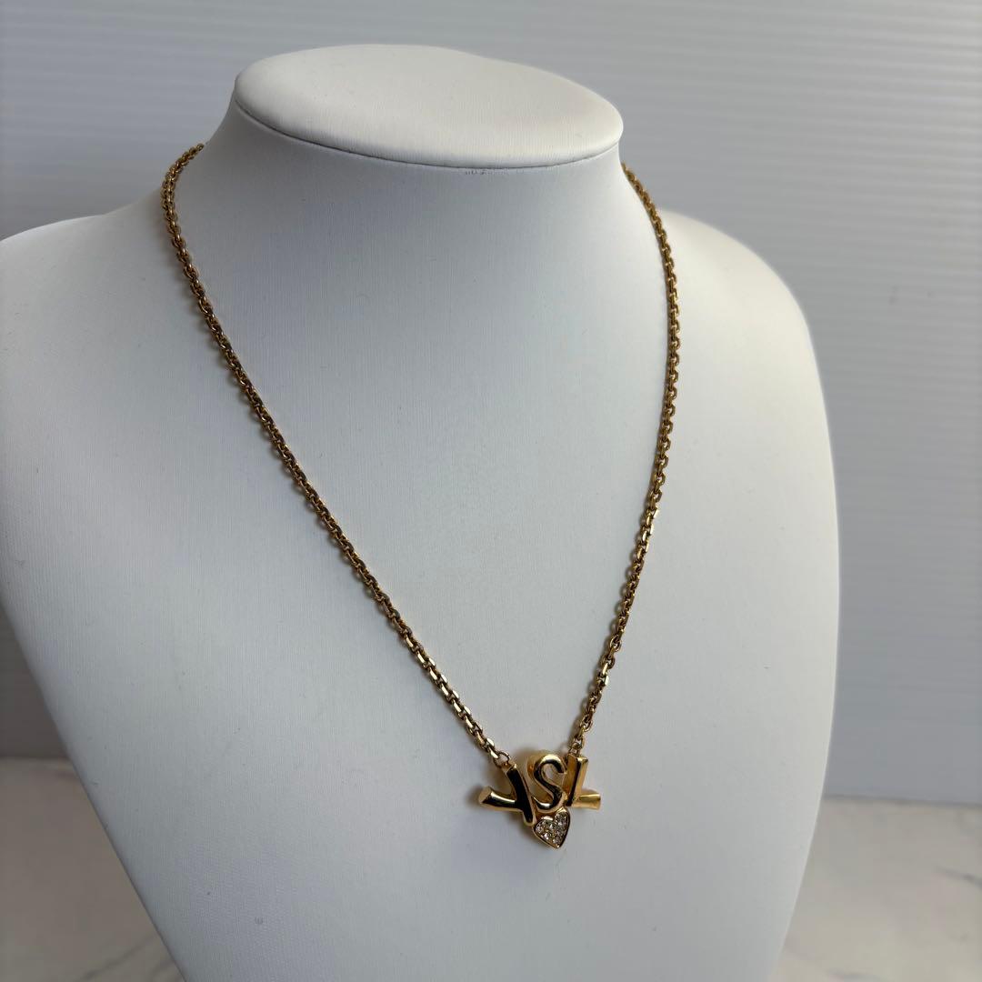 【希少】イヴ・サンローラン YSL ロゴ ハートモチーフ ネックレス ゴールド