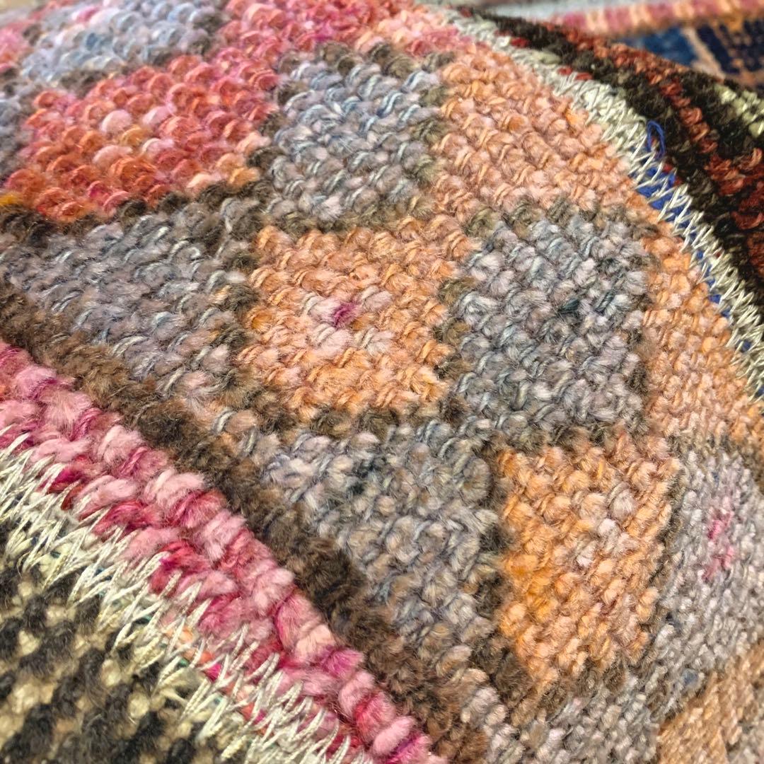 60×90 ボルドー　ピンク　メダリオン トルコヴィンテージラグ　パッチワーク