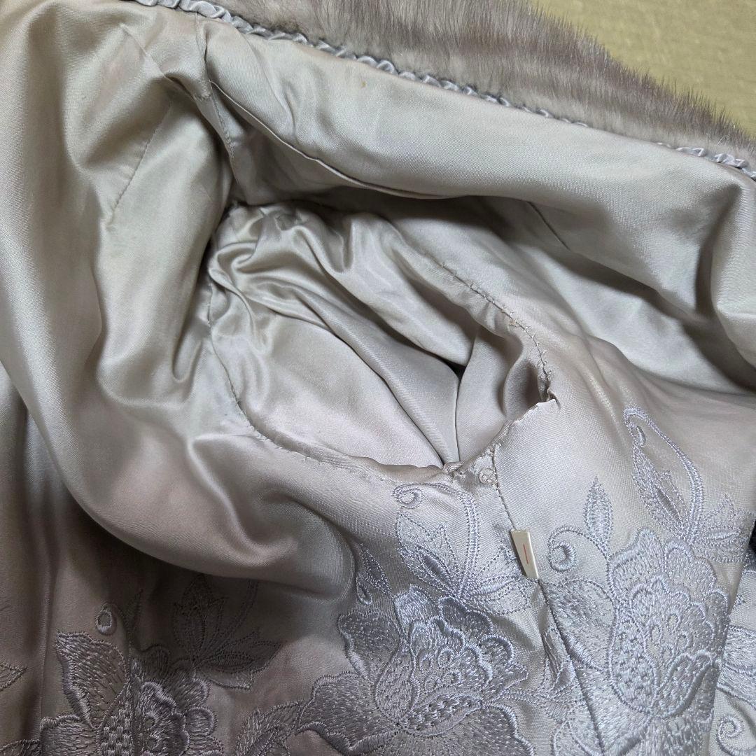 美品 グレージュ 裏地花柄 11号 サファイアミンク グレー系