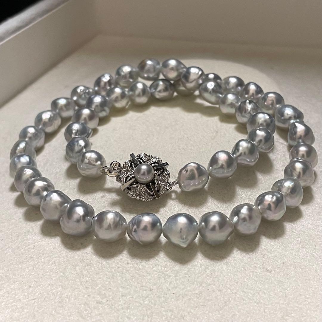 【テリ強✨鑑別所】あこや真珠 ネックレス 7.5-8.0 バロックパール ブルー