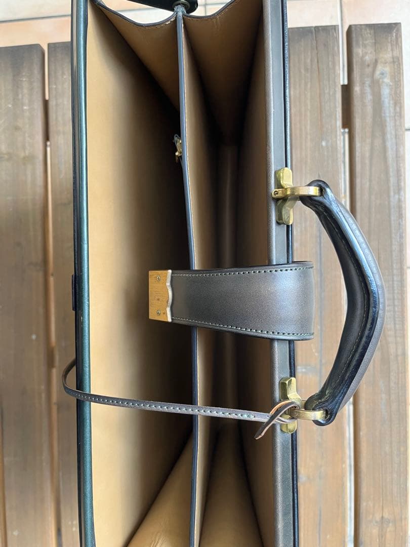 y*k様 万双　薄型ダレスバッグ　細マチダレス　別注　グリーン　ブライドルレザー