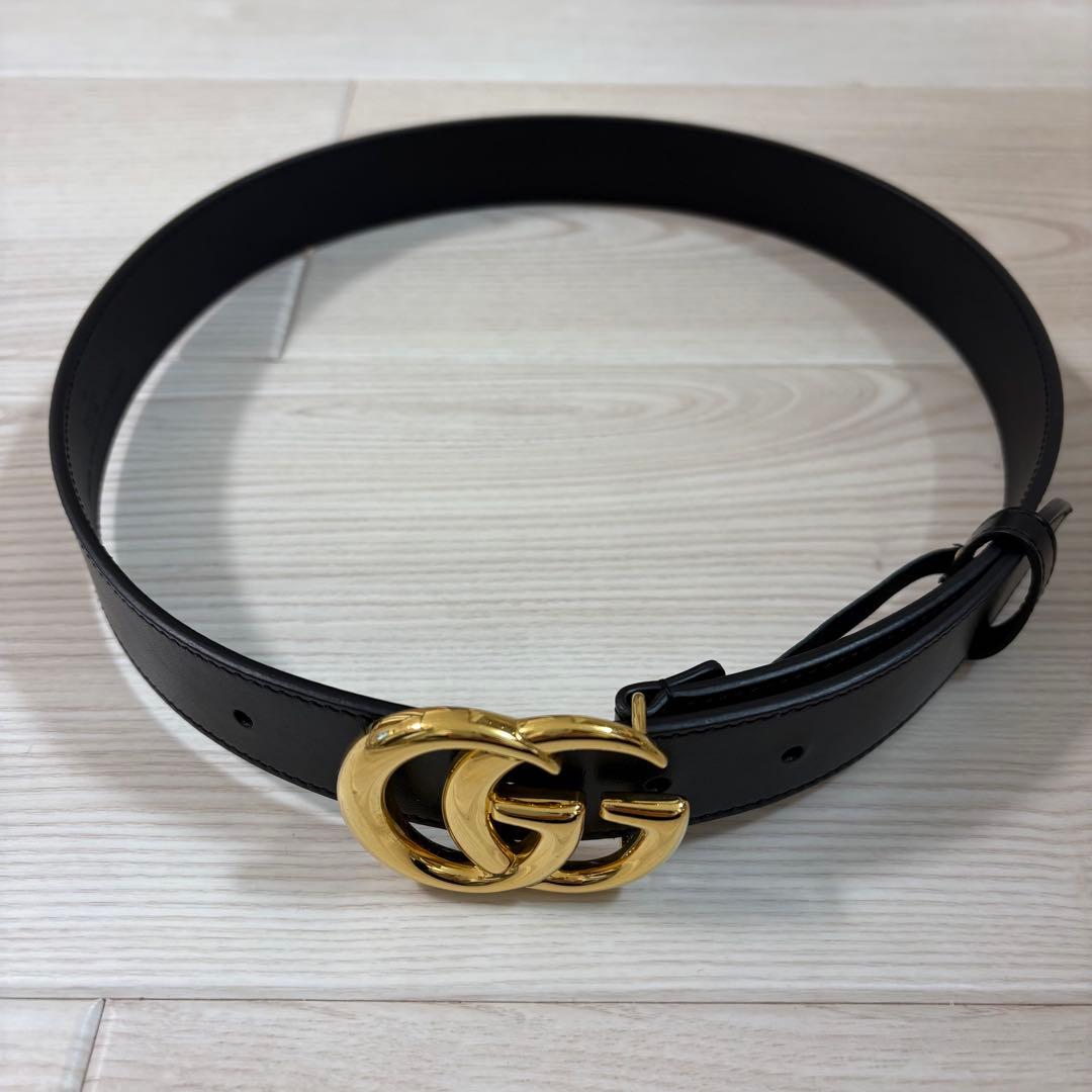 【美品】GUCCI ダブルG スリムベルト ブラック