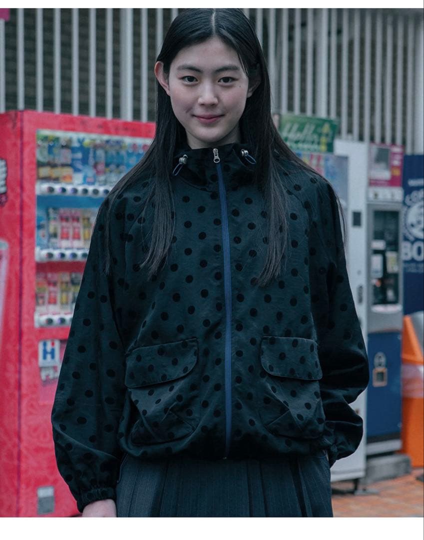 oheshio ドット フリル フード ウィンドブレーカー ジャンパー