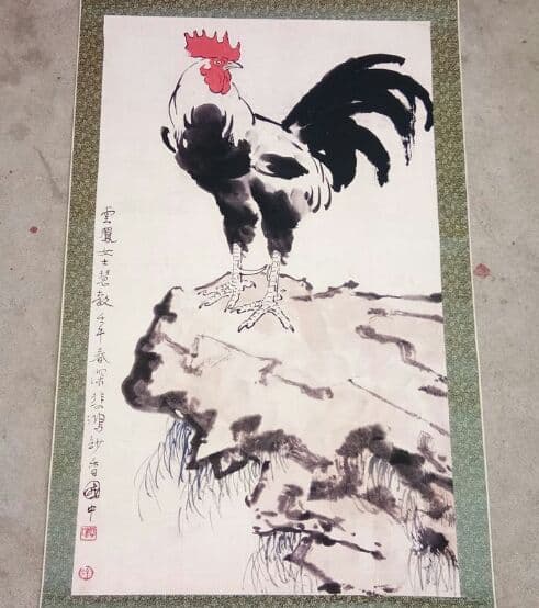 頑張れ鶏の骨董書道と絵付け