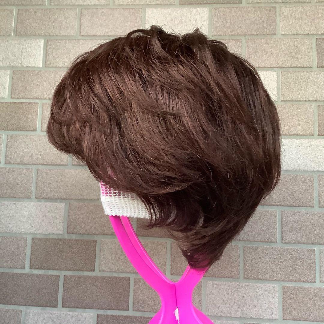 人毛100% フルウィッグ 医療ウィッグ ショートカール ダークブラウン