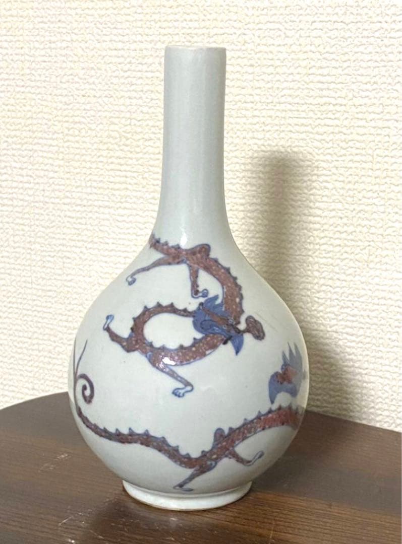 青康熙 青花釉里紅胆瓶 双龍手絵 希少品