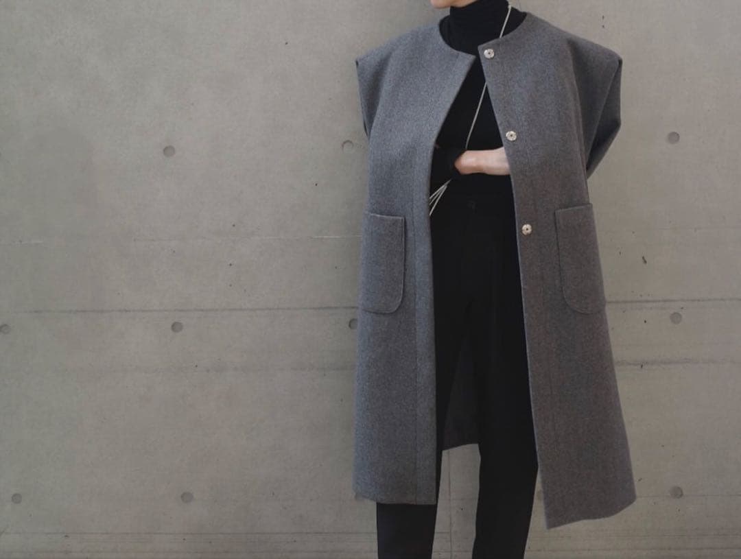タグ付き　ella ジレ　ロングベスト　アウター　グレー