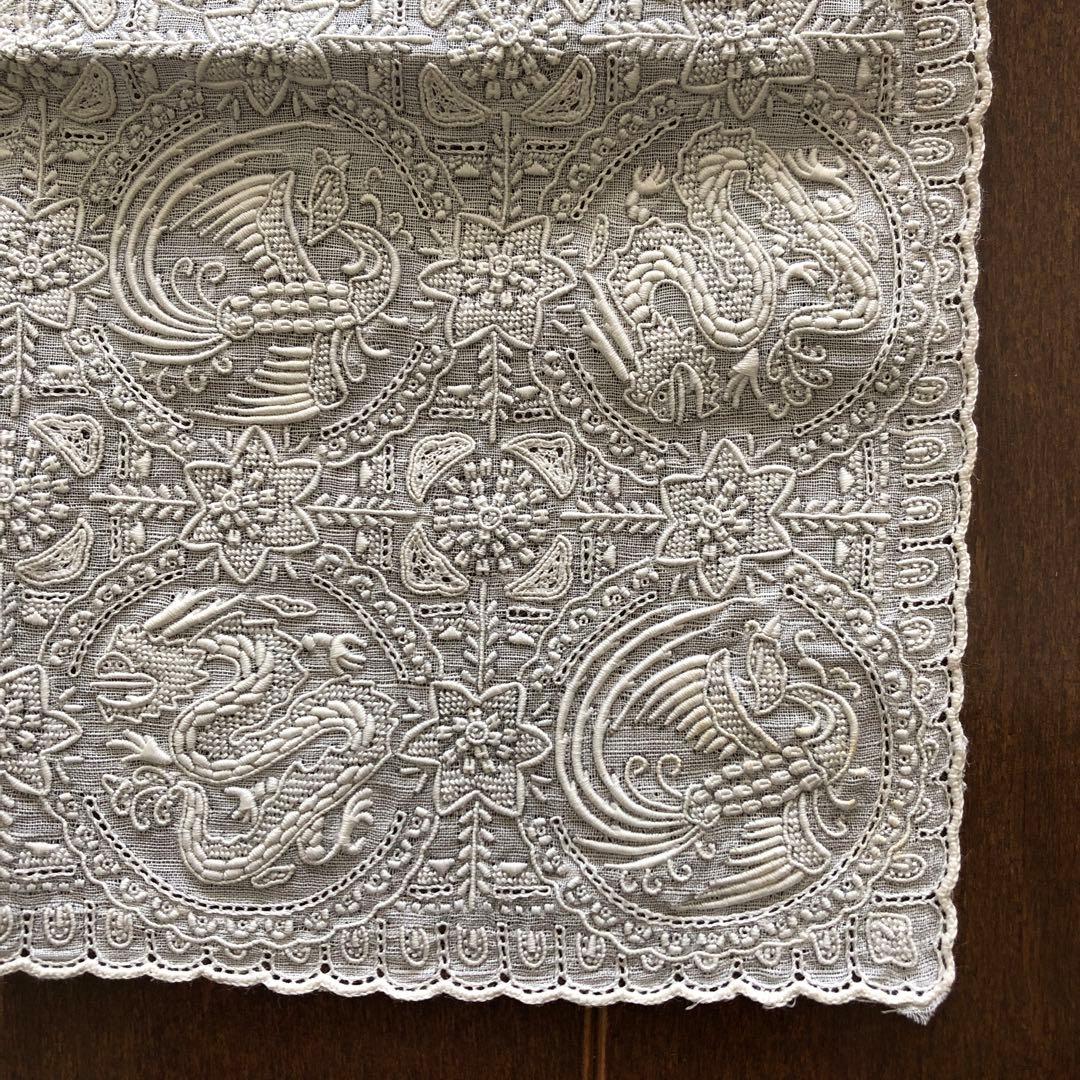 未使用　スワトウ　ハンカチ　龍　鳳凰　汕頭　刺繍　SWATOW