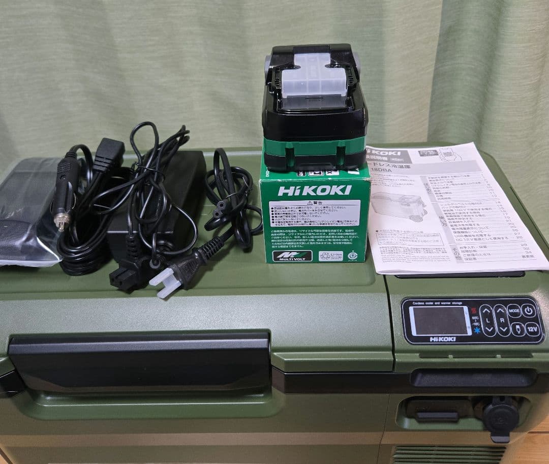 ハイコーキ冷温庫フォレストグリーン25L 蓄電池BSL36B18X4.0Ah付