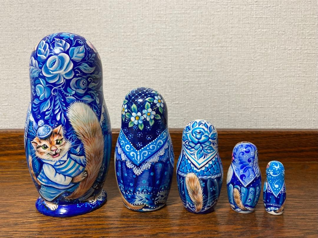 年末感謝セール♪ロシア雑貨☆ネコマトリョーシカ5P『グジェリの猫一家』ミラ最新作