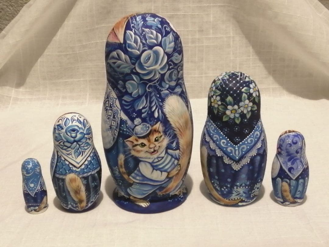 年末感謝セール♪ロシア雑貨☆ネコマトリョーシカ5P『グジェリの猫一家』ミラ最新作