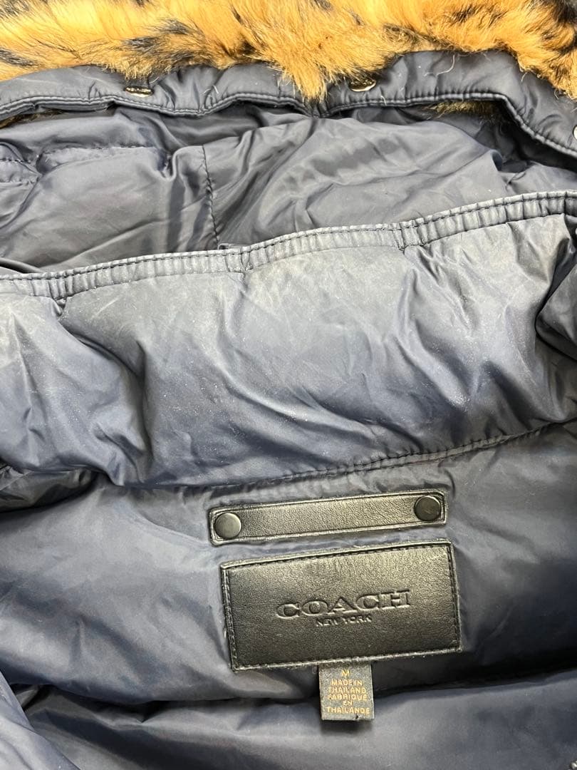 COACH コーチ レザー切り替え ダウンジャケット 紺 M メンズ