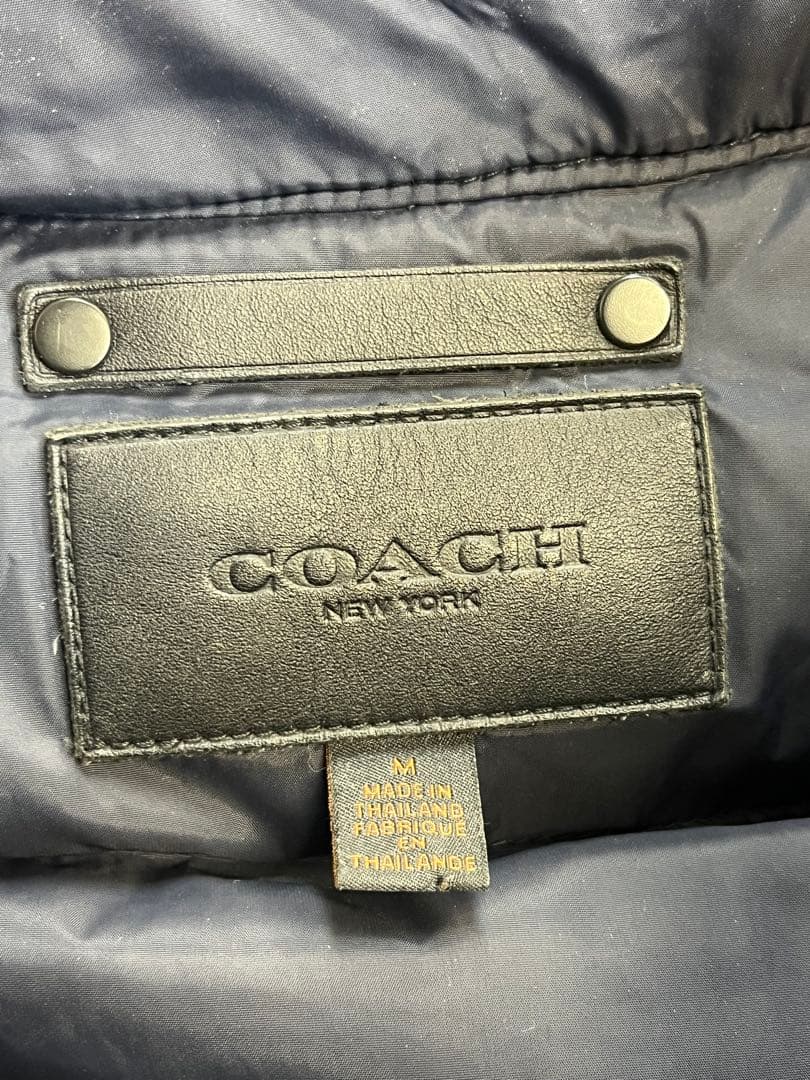 COACH コーチ レザー切り替え ダウンジャケット 紺 M メンズ
