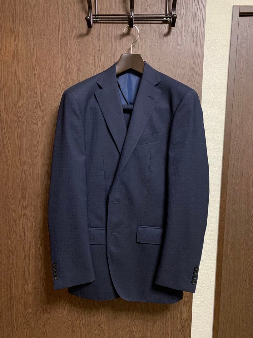 Y6新品未使用！高級ニュージーランドウール100%ネイビーシングルスーツ！