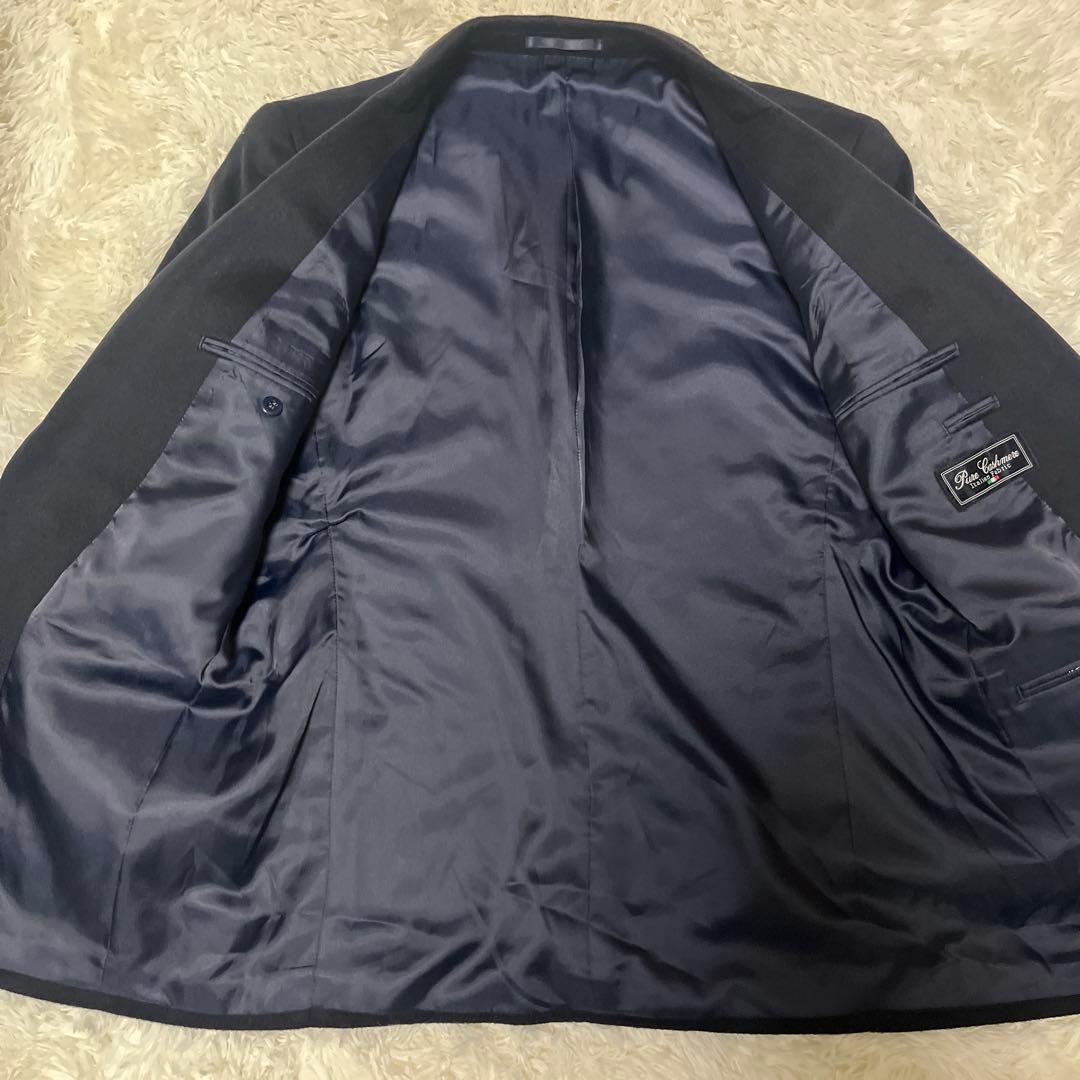 【極上】カシミヤ100% イタリア生地 テーラードジャケット ネイビー L〜XL