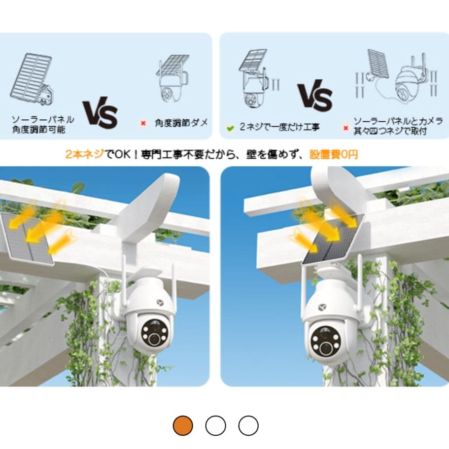 専用　防犯カメラ 屋外 ソーラー 電池搭載＆配線不要500万高画素