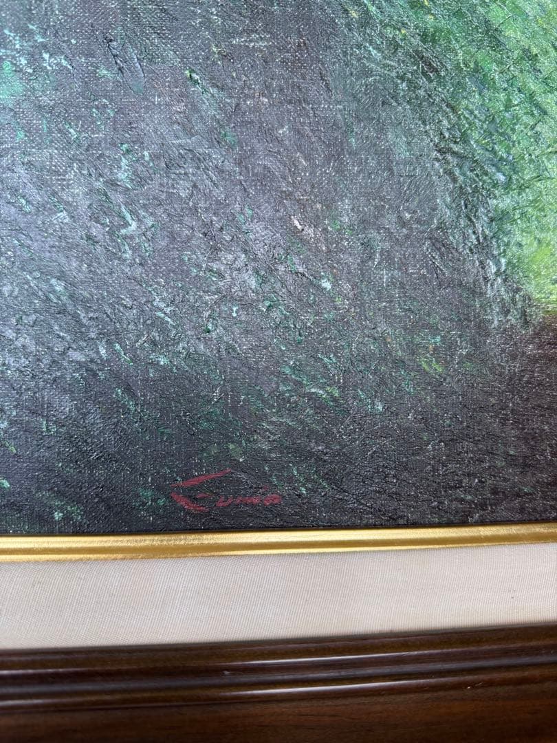 板垣文雄 油彩画 NO.1953 1988年制作　山形県古寺への経にて黒檀額付き