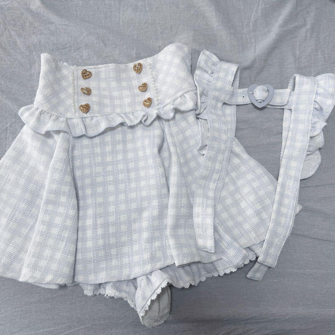 LIZLISA ギンガムツイードサスペンダー付スカパン Blue ブルー