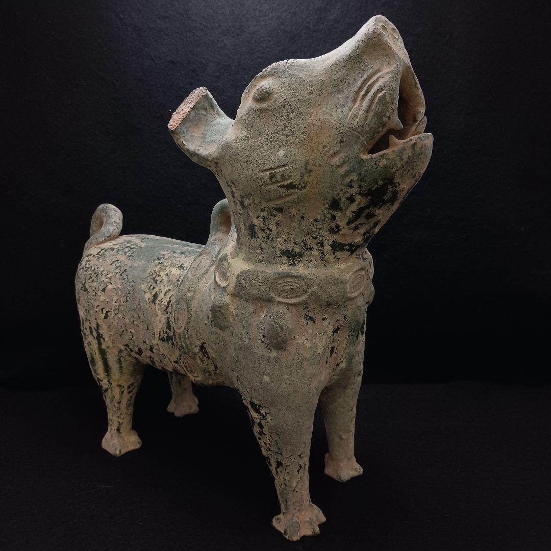Y2952-1 中国 漢代 緑釉犬 置物 高さ34㎝