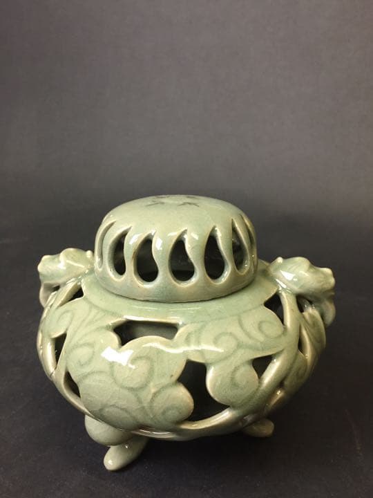 青磁香炉 象嵌  在銘