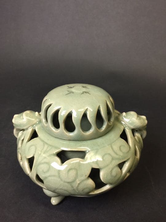 青磁香炉 象嵌  在銘