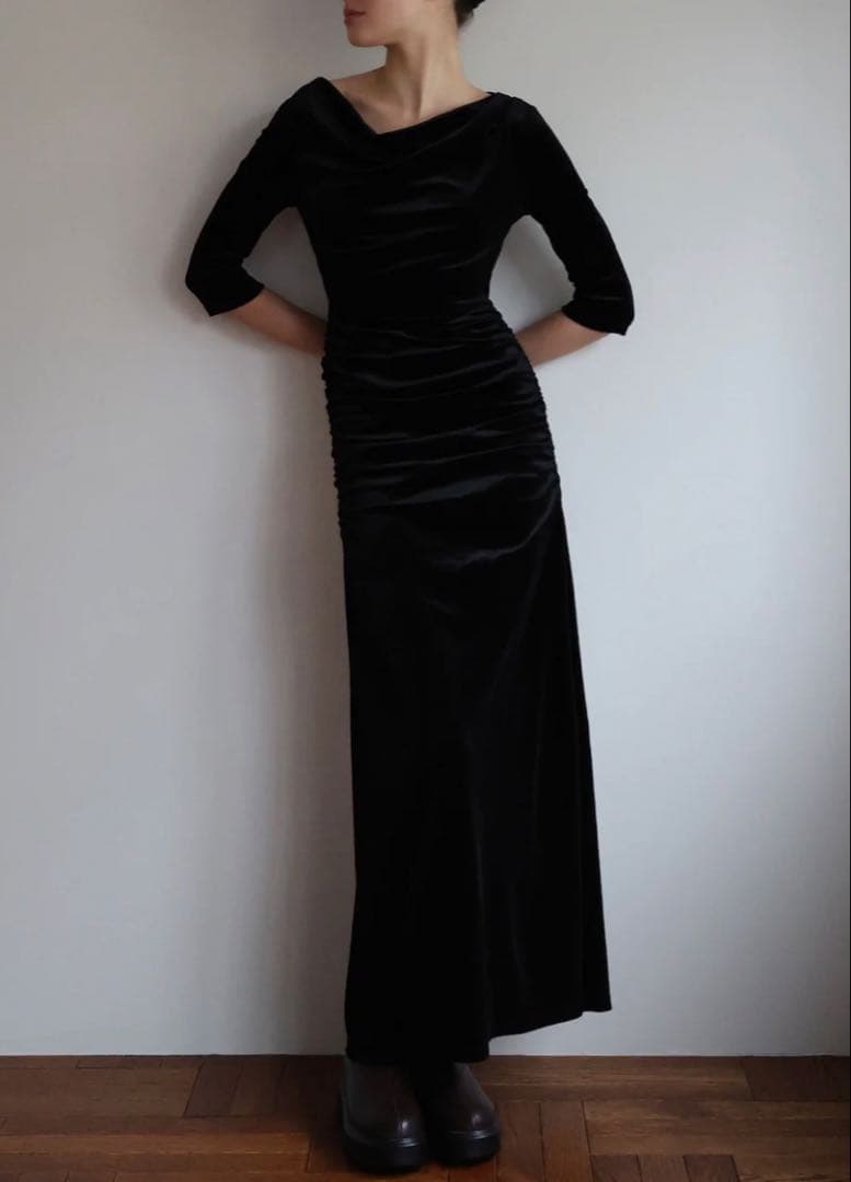 【maisoncelon】shirring drape velour dress
