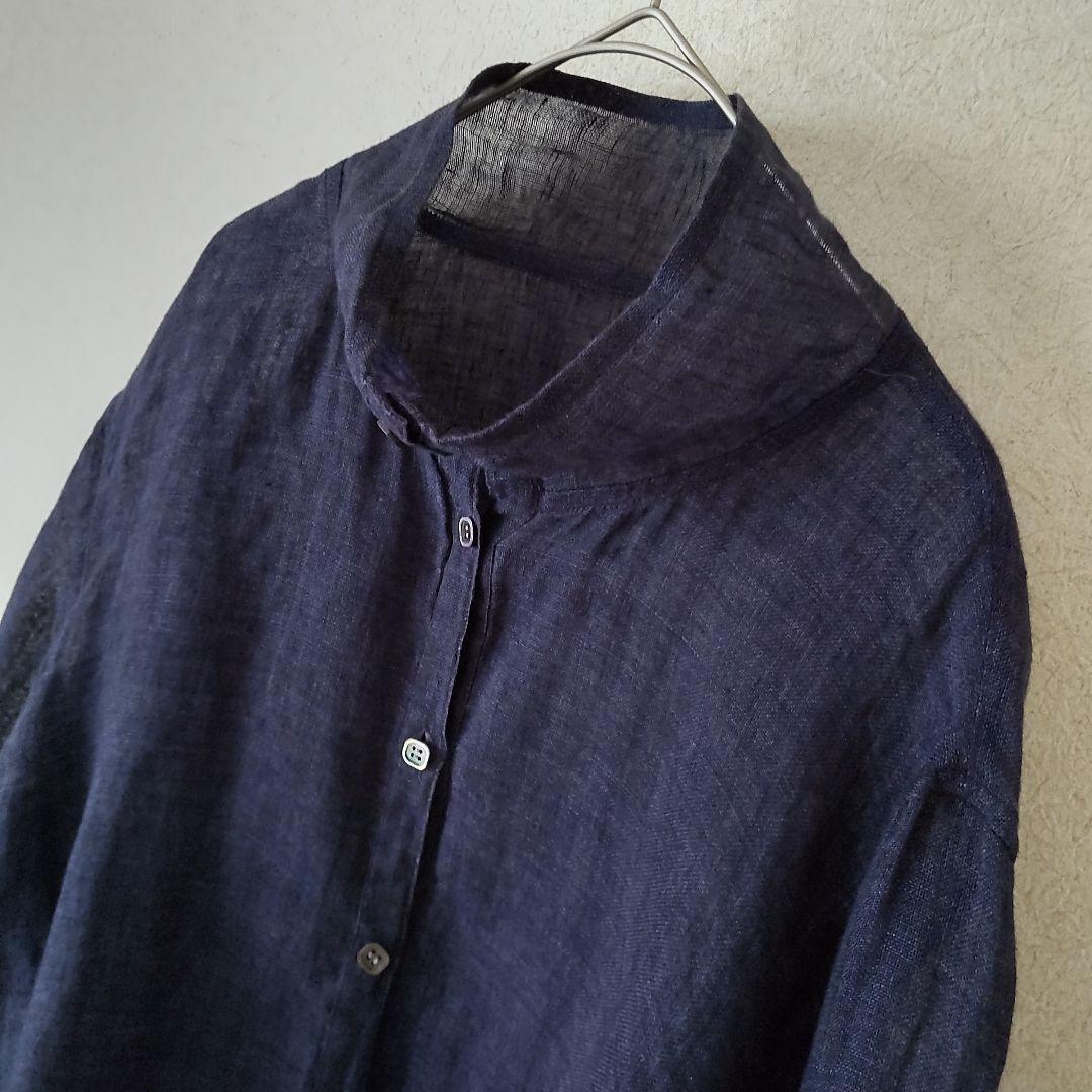 登美 群言堂　リネン ブラウス　ネイビー　石見銀山　日本製　美品