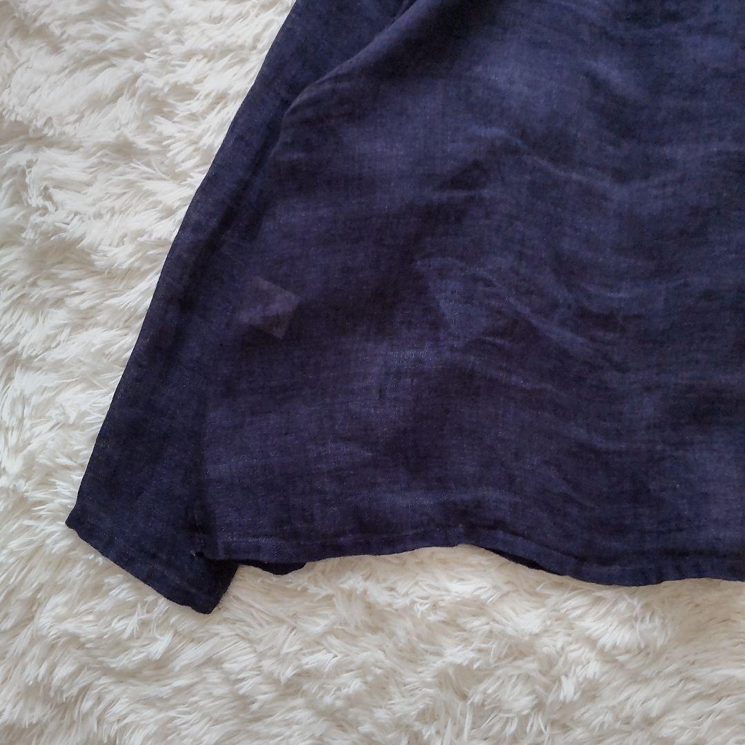 登美 群言堂　リネン ブラウス　ネイビー　石見銀山　日本製　美品