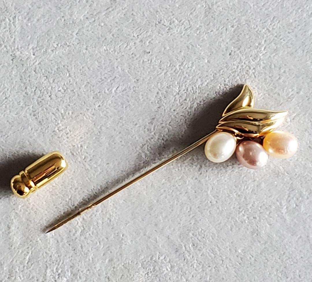 【未使用品】ミキモト　MIKIMOTO　K18　3Pパールピンブローチ