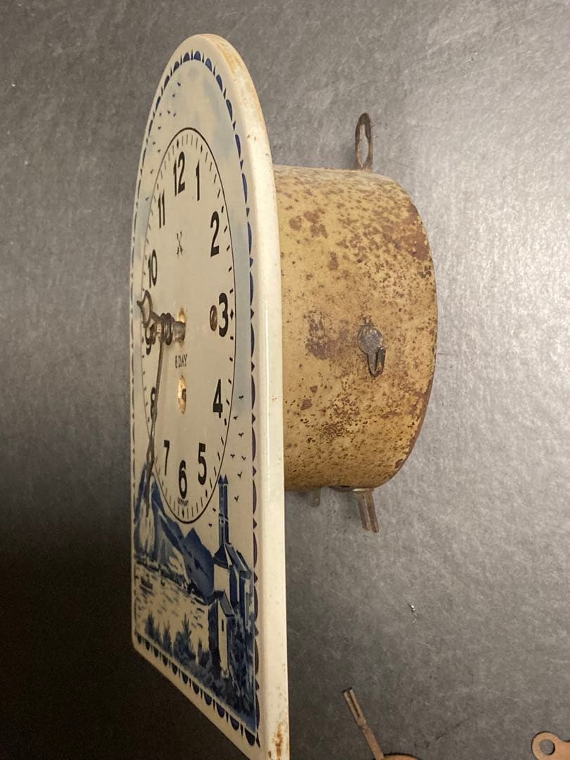 【ジャンク品】アンティーク振り子時計 壁掛け式 陶器製