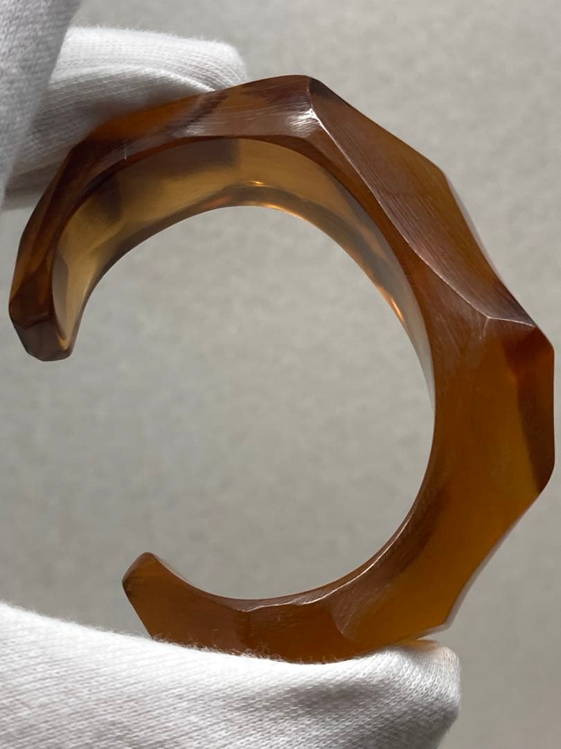 Z04）天然素材 コハク 琥珀 バングル リング セット