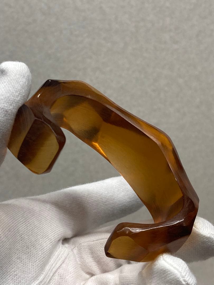 Z04）天然素材 コハク 琥珀 バングル リング セット