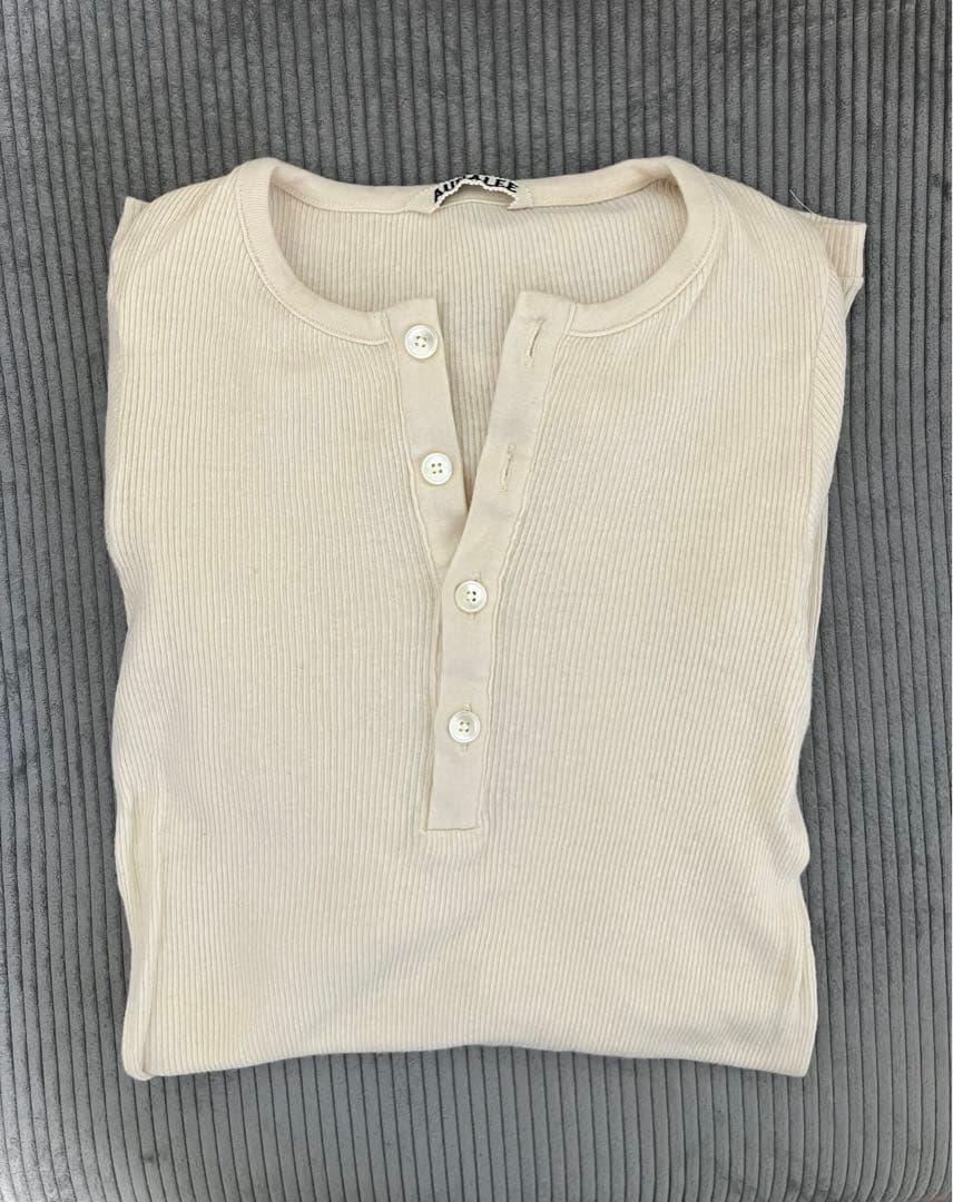 トップス AURALEE ORGANIC SOFT RIB HENLEY NECK L/S