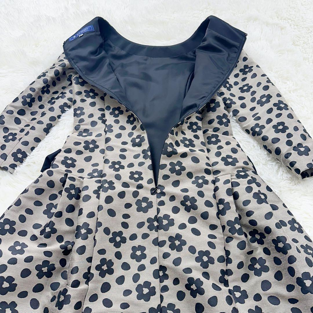 美品 エムズグレイシー ブラウン 花柄 ワンピース 38 M 七部袖〜長袖