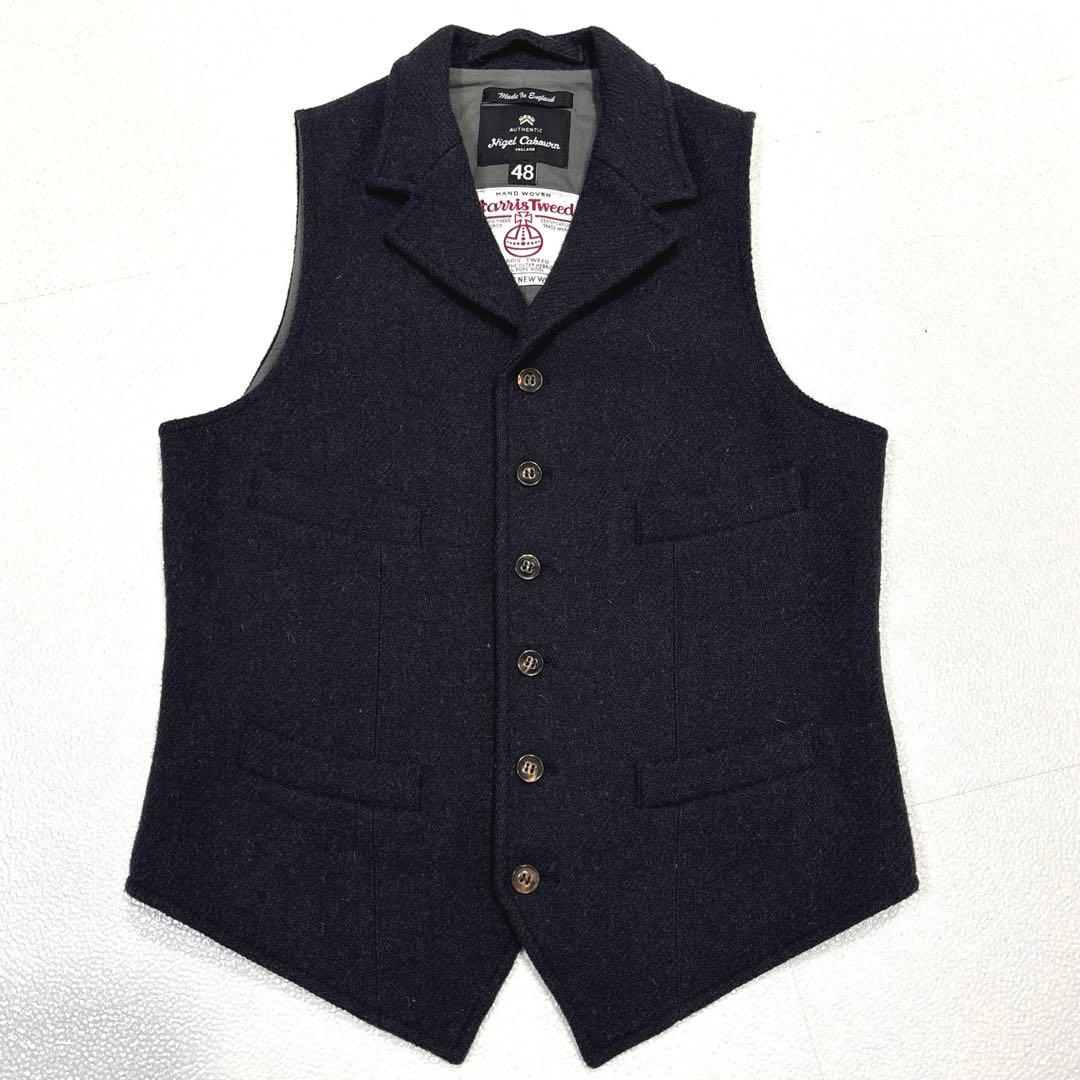 【美品/M】ナイジェルケーボン × ハリスツイード　マロリーベスト　ネイビー