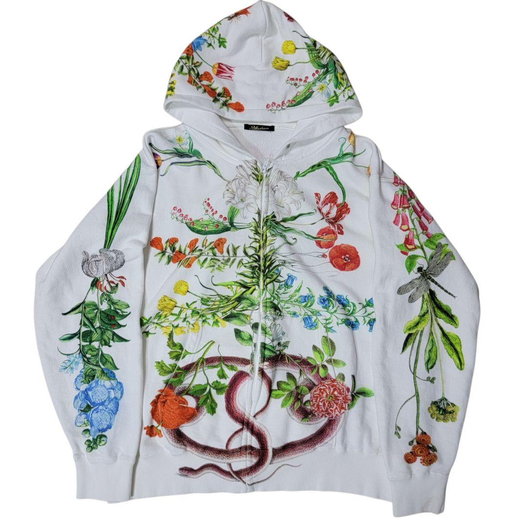 【完売品】あちゃちゅむ AHCAHCUM お花の体ジップパーカー F 白 BIG