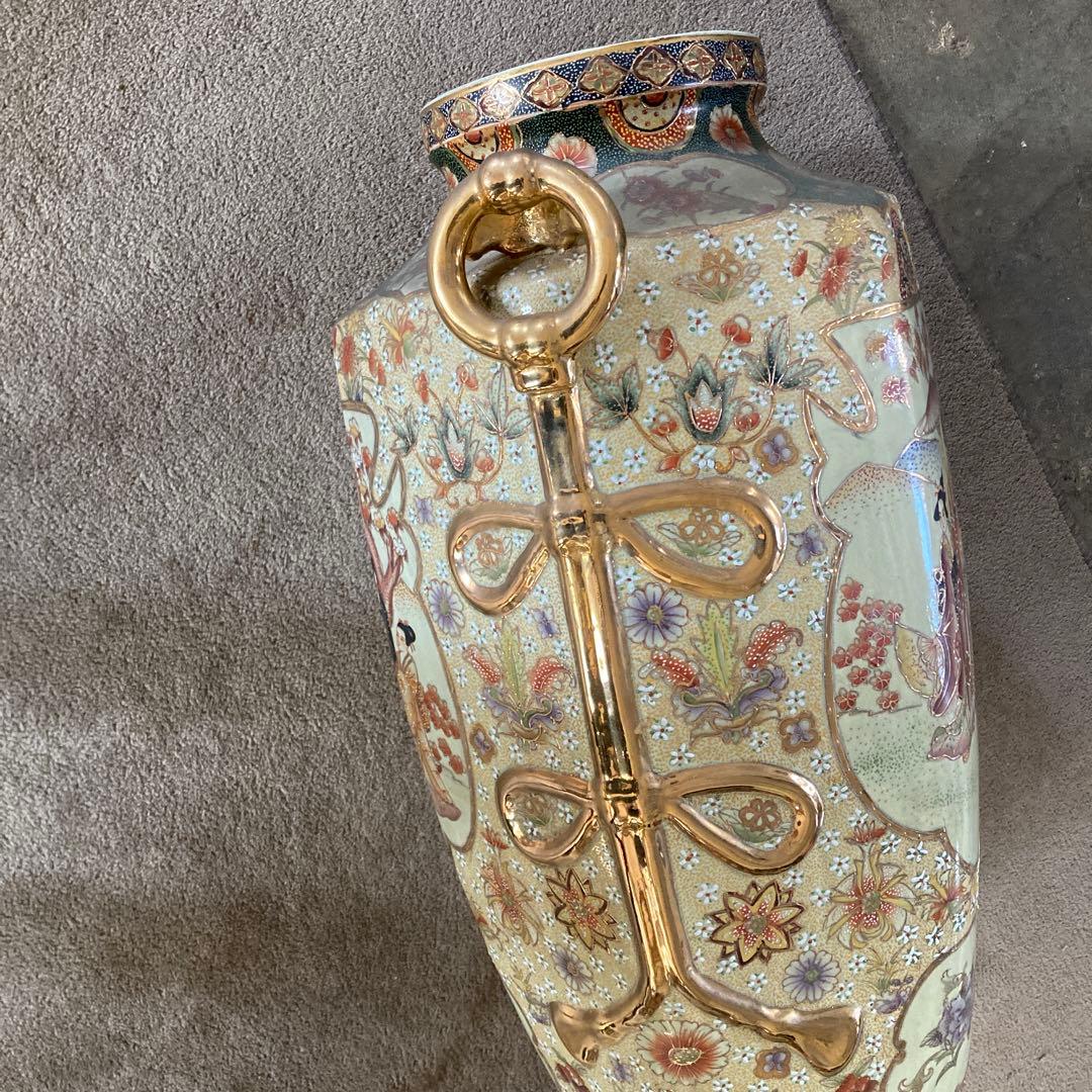 特大 薩摩焼 細密画大花瓶 耳付き 極彩色 高さ78cm アンティーク