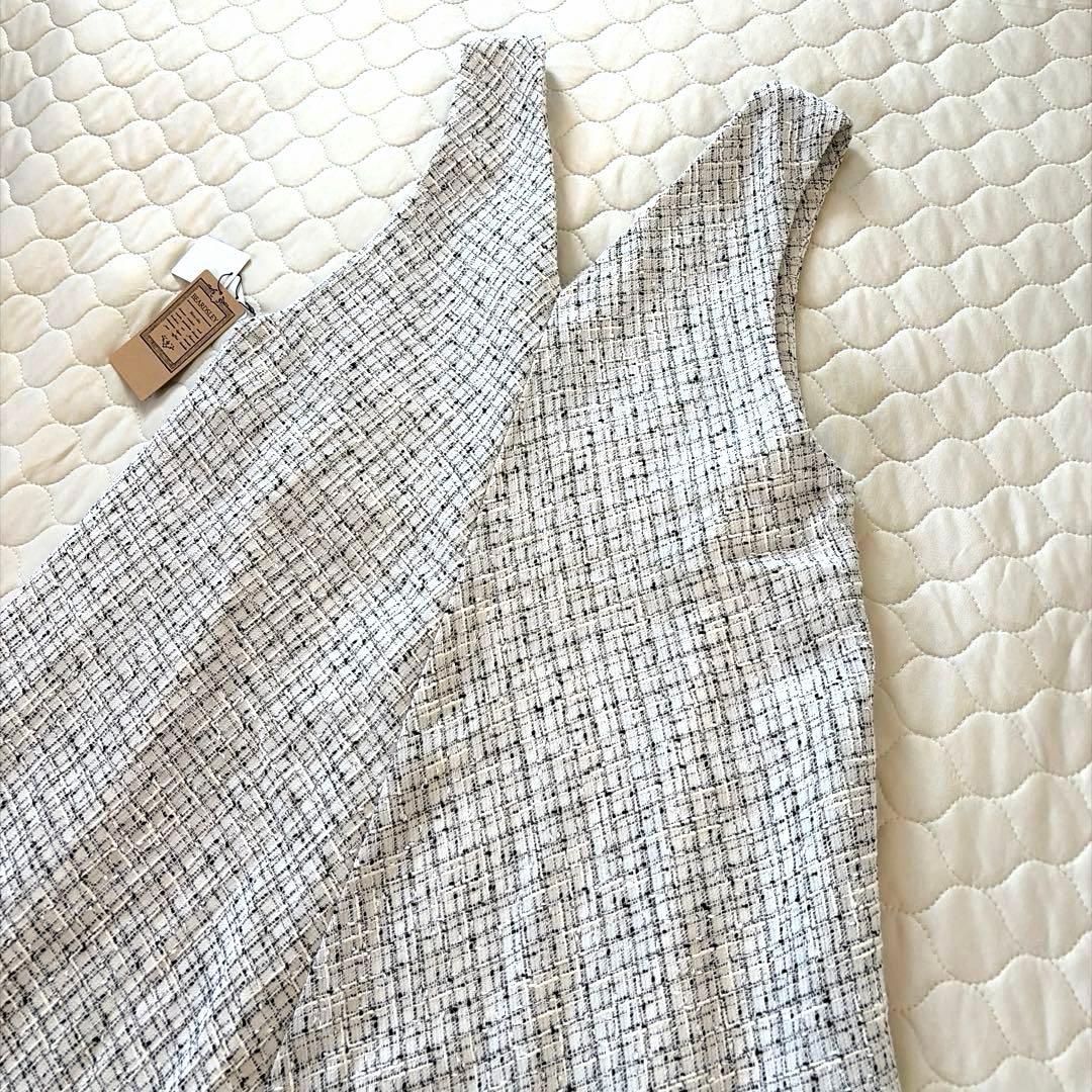 【新品タグ付】BEARDSLEY✴︎ツイードフレアワンピース　ホワイト サイズ1