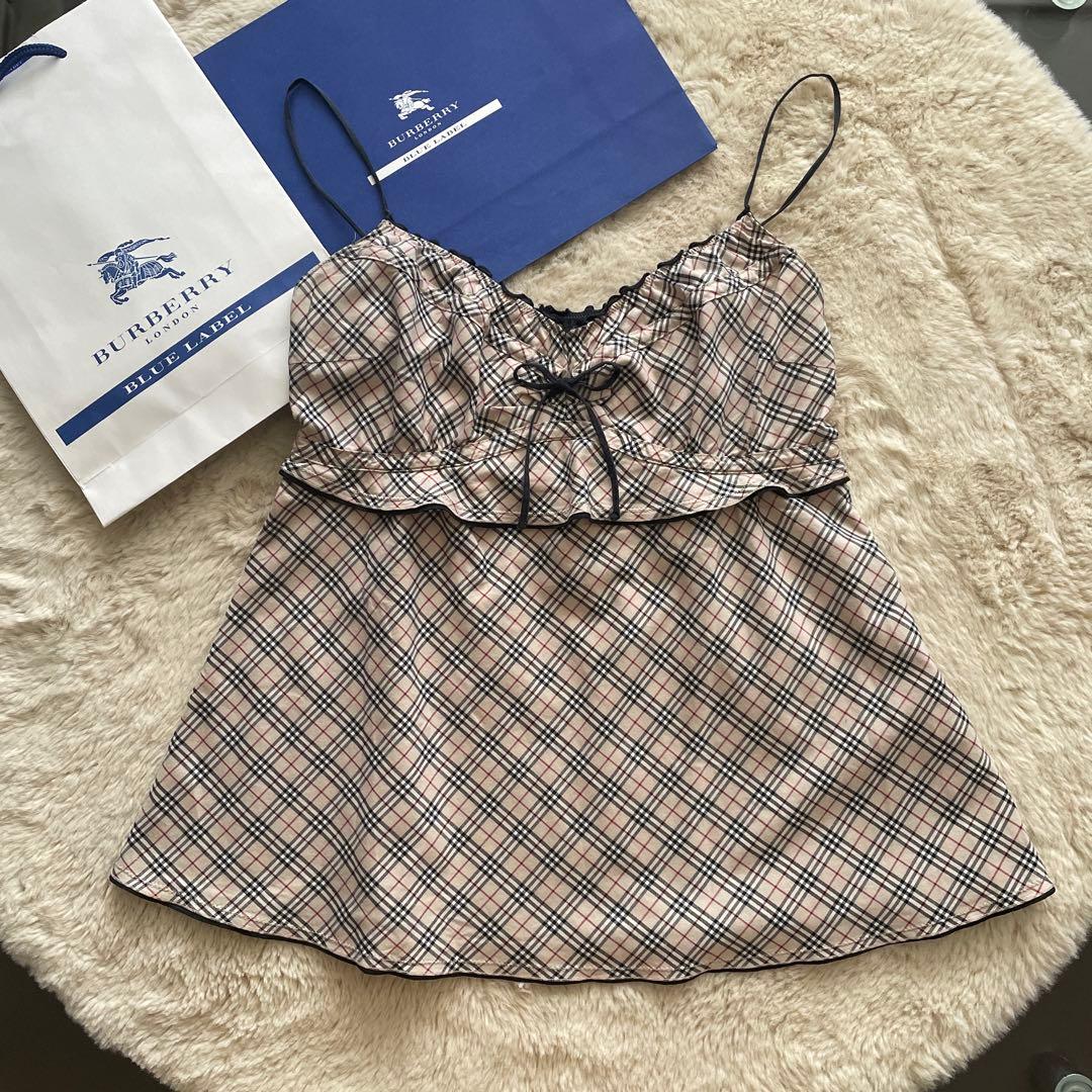 希少バーバリーブルーレーベルキャミソール　バーバリーノヴチェック　リボン y2k