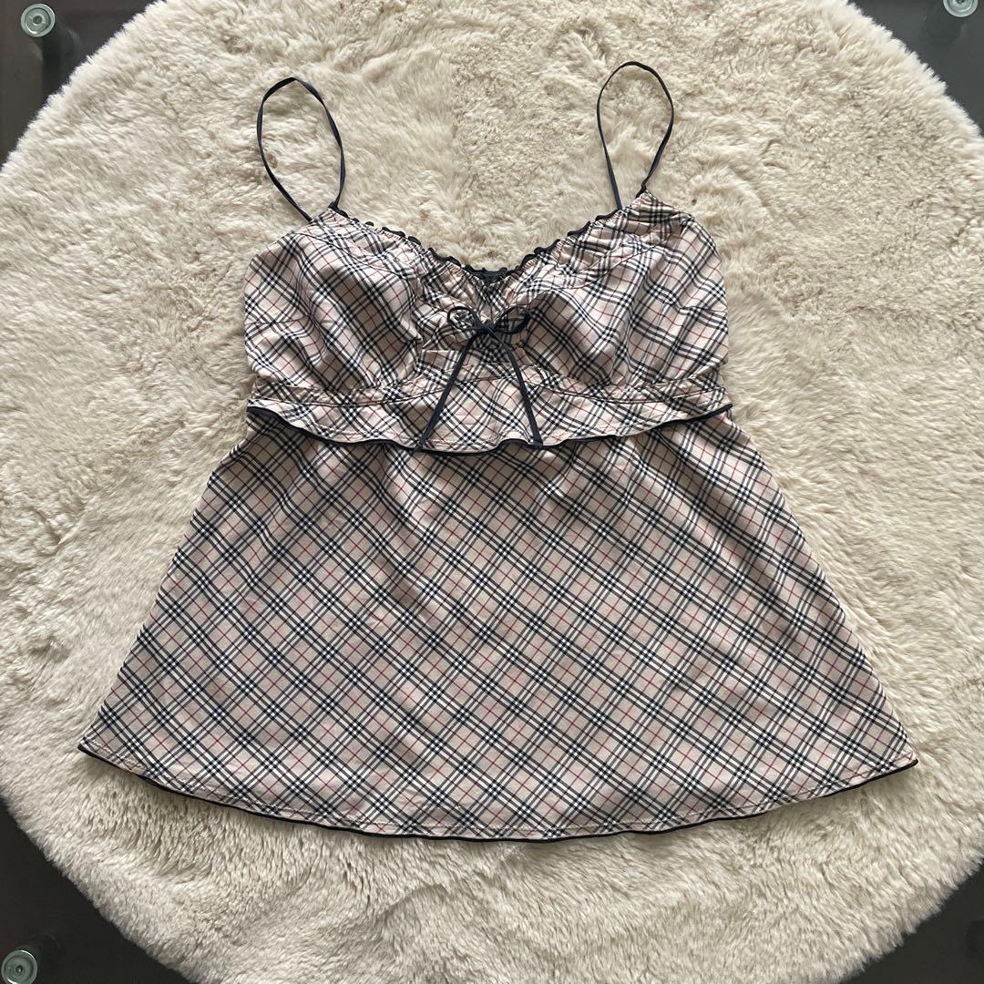 希少バーバリーブルーレーベルキャミソール　バーバリーノヴチェック　リボン y2k