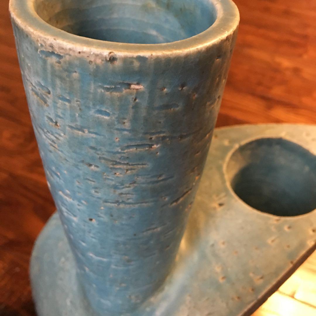希少珍品！青緑 変形 花器 花入 花瓶 壺 飾壺 陶器 陶芸品 骨董品 古美術品