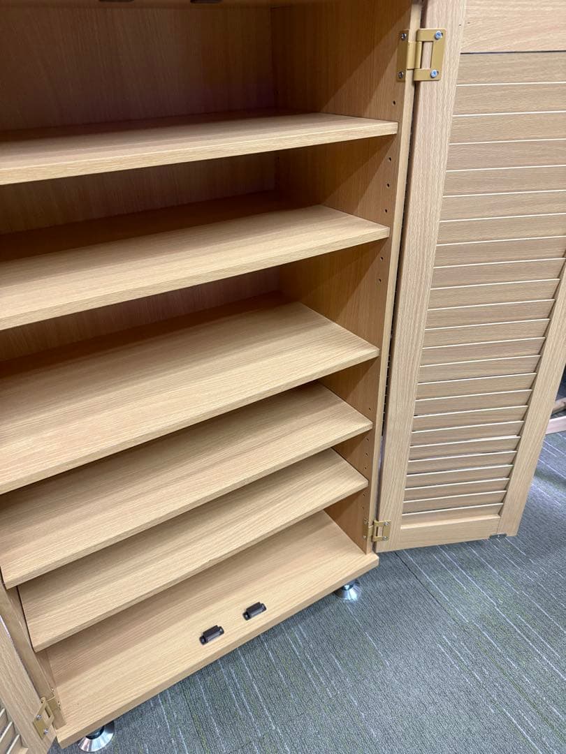 【超美品】【完成品】不二貿易　ルーバーシューズボックス　ナチュラル色