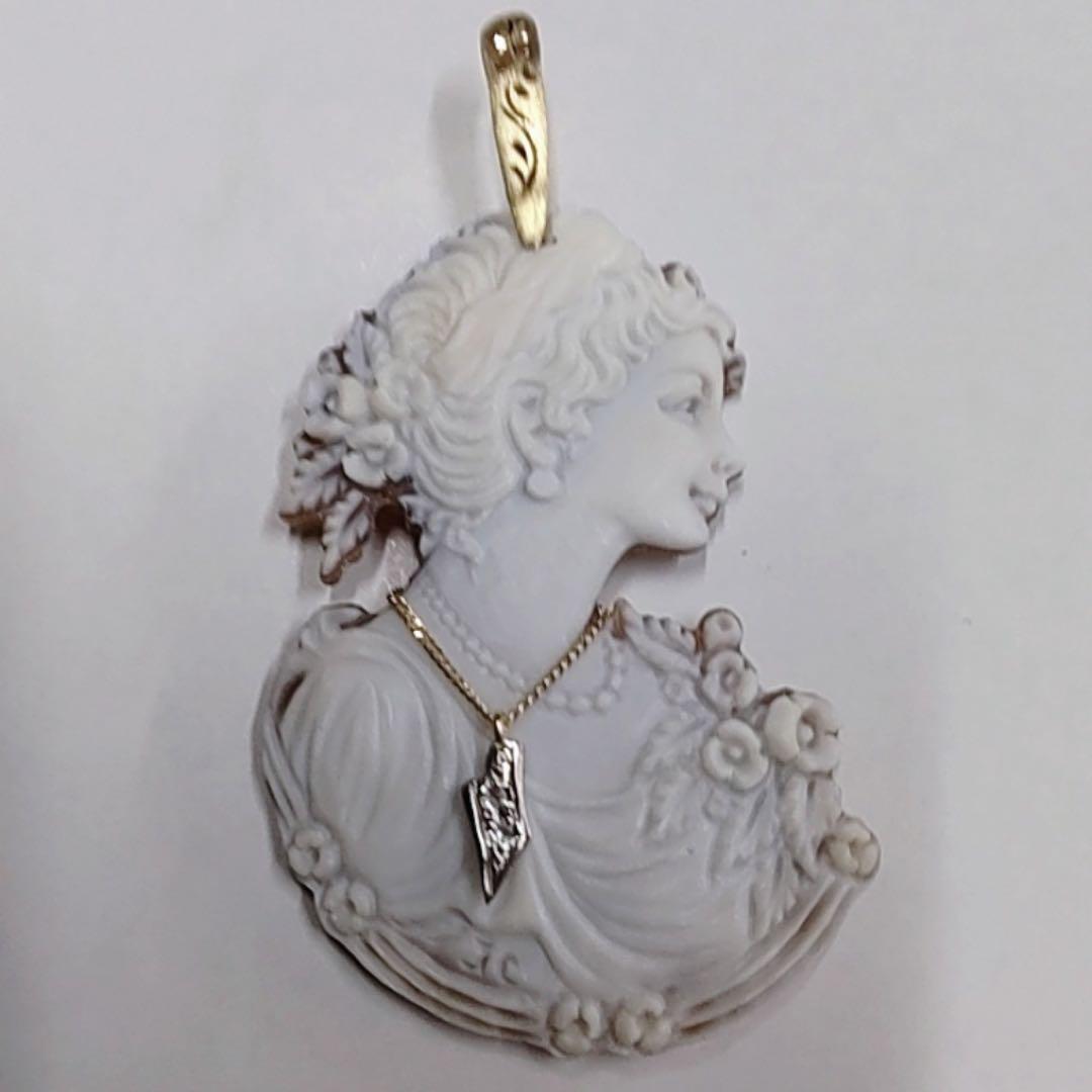 う*ー様 作家品 K18 PT900 シェルカメオ ダイヤモンド付き ペンダント