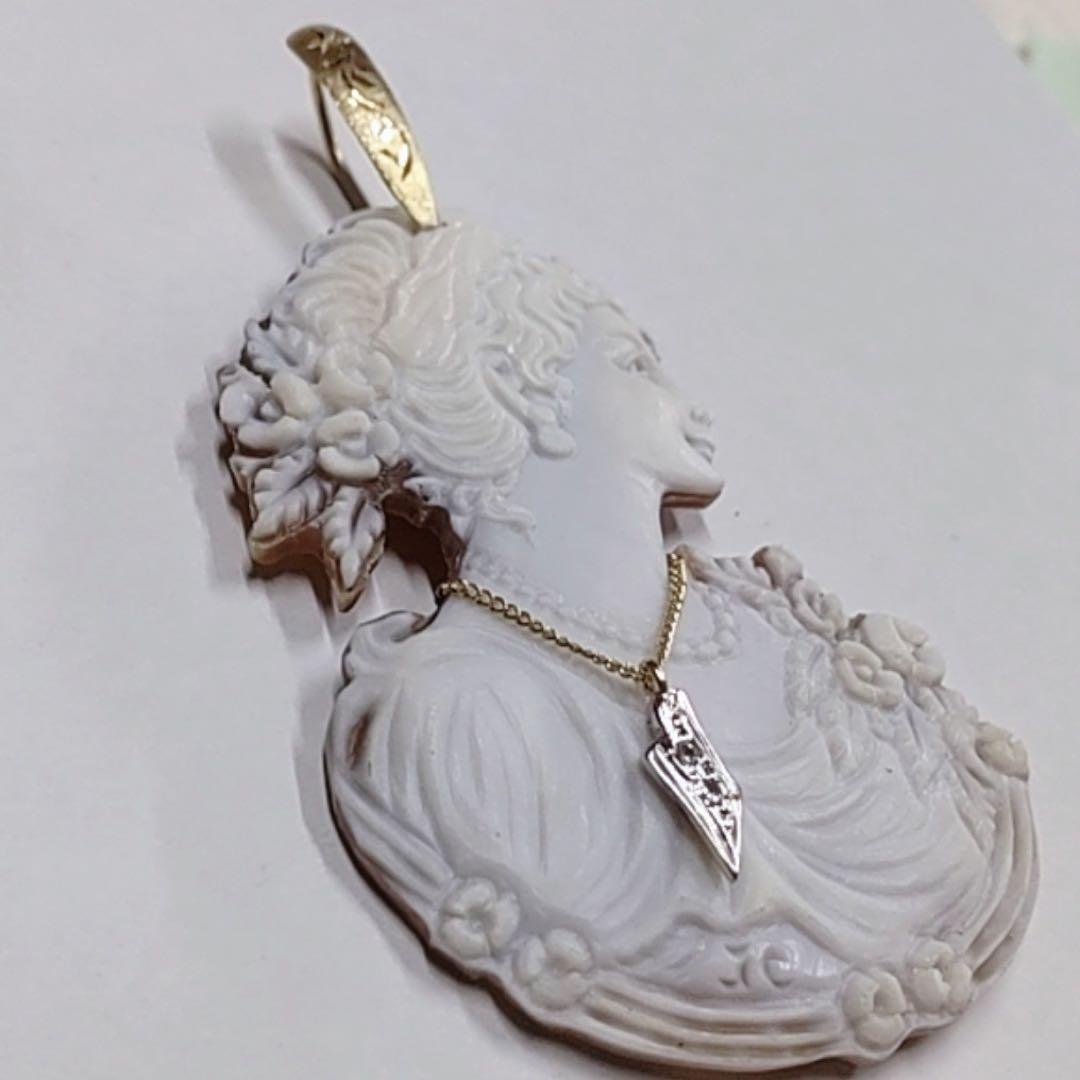 う*ー様 作家品 K18 PT900 シェルカメオ ダイヤモンド付き ペンダント