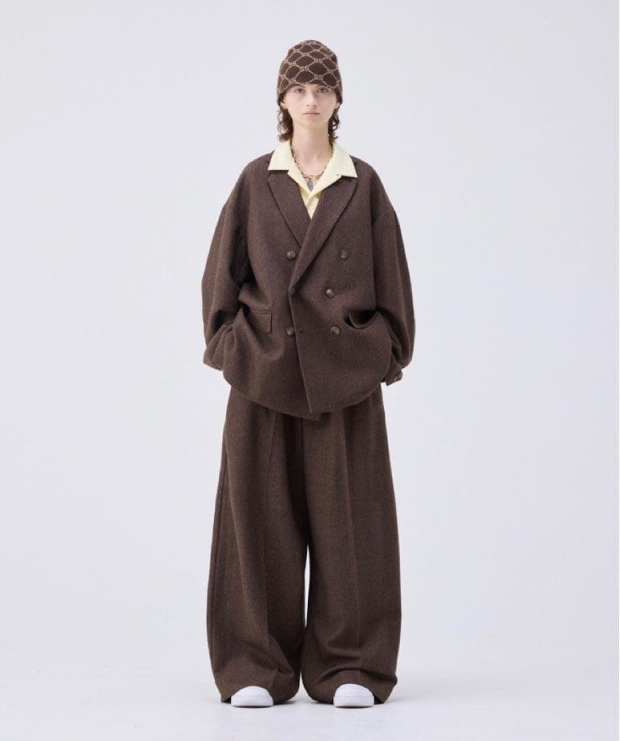 【完売品】soerte ワイドストレートヘリンボーンスラックス ブラウン 3