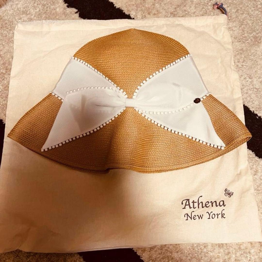 Athena New York 麦わら帽子 ナチュラルベージュ✖️ホワイト
