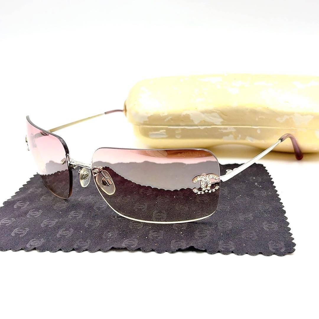 箱付き　シャネル　サングラス　ココマーク　リムレス　ラインストーン　ピンク