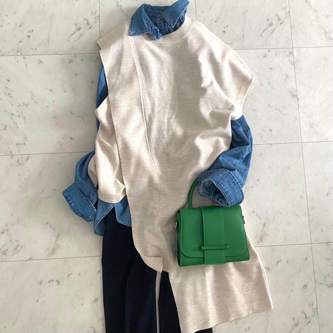 美品 エンフォルド ENFOLD アシンメロングベスト ニットジレ 38