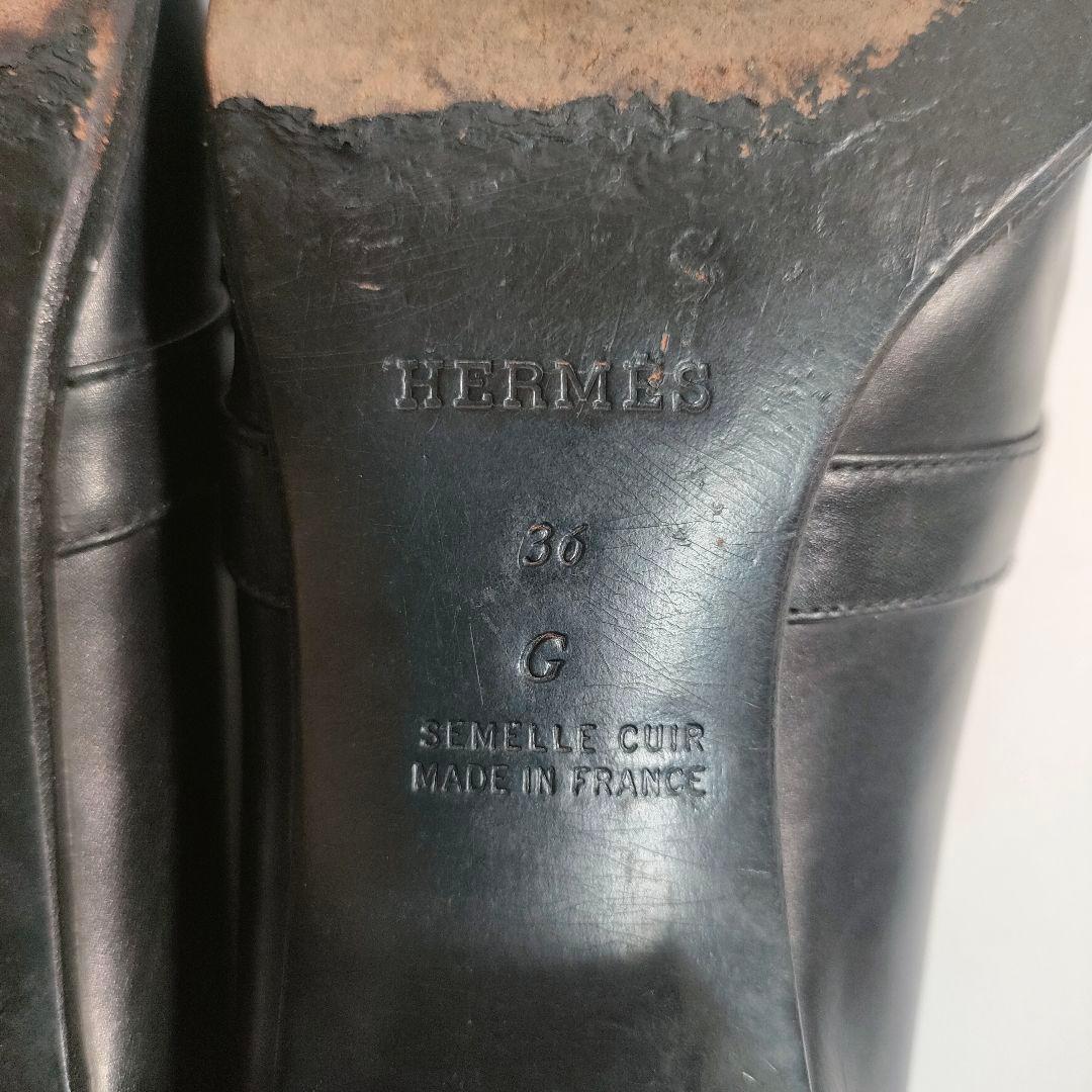 エルメス ローファー 36 レディース レザー 黒 金具 ヒール