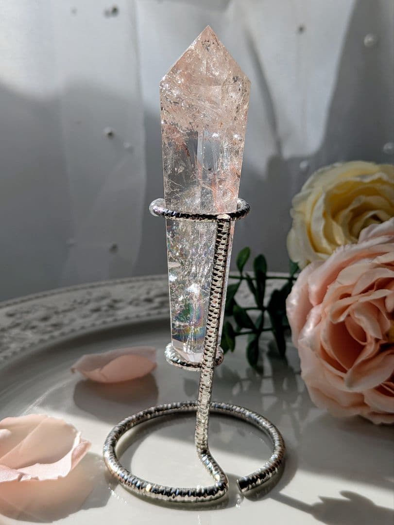 高品質　♡ピンクアゼツライト（通称） ピンククリアクォーツ♡ 　ワンド　　虹